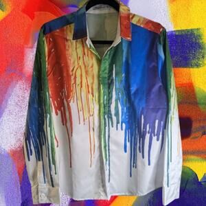 Ding Ge Fu Shi NWOT medium button down dripping paint multi color men's shirt